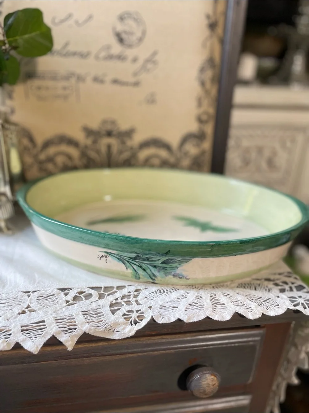 Williams Sonoma Ceramic botanical casserole dish culinary herbs